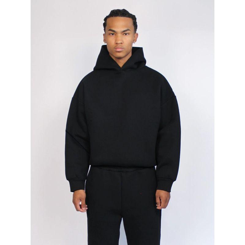 American-Style Short Boxy Heavyweight 600g Hooded Sweatshirt for Men, Trendy Cleanfit Silhouette, Three-Dimensional Solid Color Textured Jacket