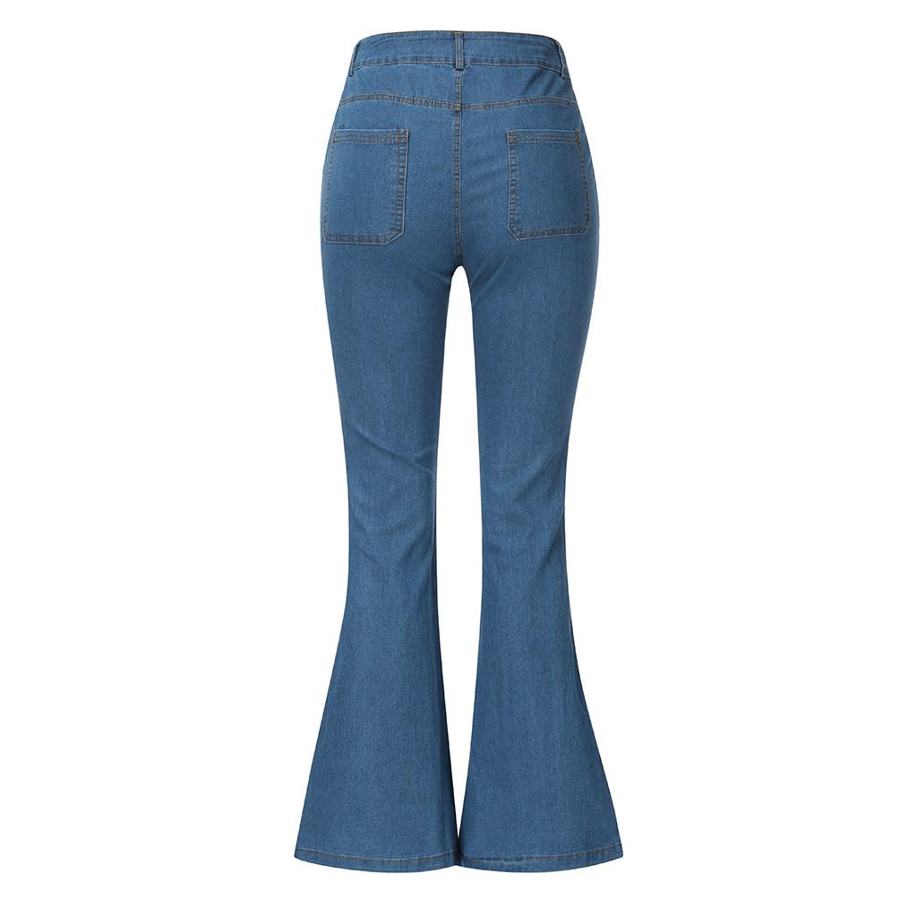Women Flare Jeans Mid Waist Bell Jeans Stretch Slim Pants Length Jeans