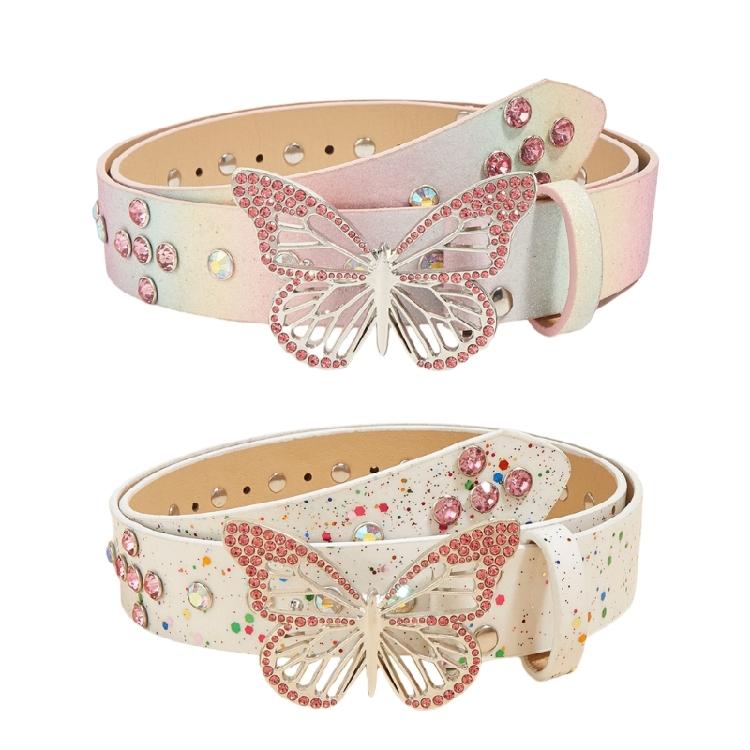 Western Shinning Buckle Belt Butterfly Adjustable Buckle Belt for Skirt Jeans