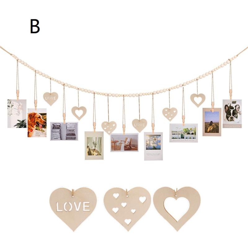 Hanging Photo Display Wooden Bead Garland Boho Wall Hanging For Bedroom Living Room Dorm Party Decor Teen Girl Gifts