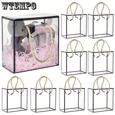10 Stück Große Transparente Rechteckige PVC-Kunststoff-Geschenkboxen mit Schwarzen Kanten Polyesterkordelverschluss und Premium-Finish Perfekt zum Verpacken und Aufbewahren