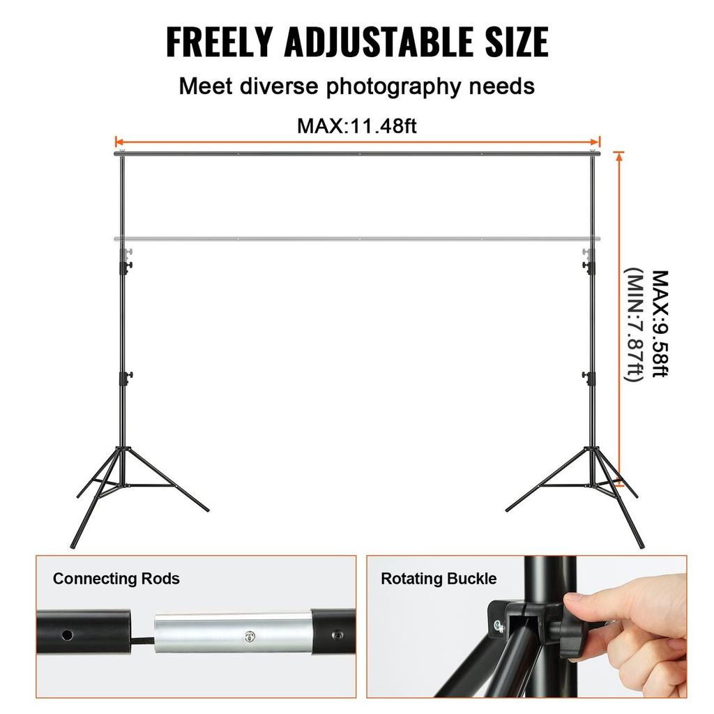 12 X 10 Ft Heavy Duty Backdrop Stand, Height Adjustable Photography Backdrop Stand, Background Support System with 6 Clamps and A Carry Bag, for