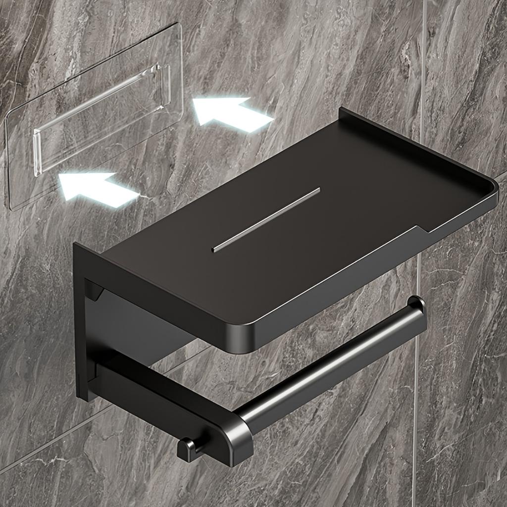 No Drill Self Adhesive 2 Tier Toilet Paper Holder with Hooks Rustproof Bathroom Storage Rack for Home and Mall Restrooms