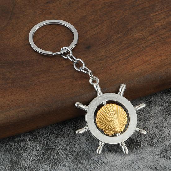 Ocean-Themed Keychain Rotatable Seashells Sharks Seahorses Turtles Zinc Alloy Key Ring Pendant Backpack Bag