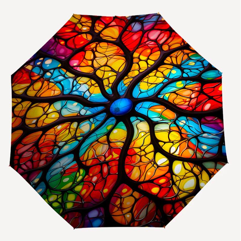 1PC Stained Glass ArtworkAutomatic Open/Close Umbrella with Windproof, 8-Rib Sturdy Canopy, Durable Ribs, Fashionable Design1272A