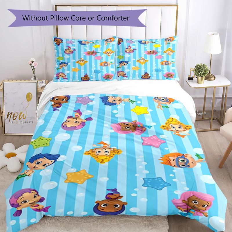 3pcs Bubble Guppies Bedding Set Duvet Cover Closure Includes 1 Duvet Cover & 2 Pillowcases, Soft and Comfortable for All Seasons.