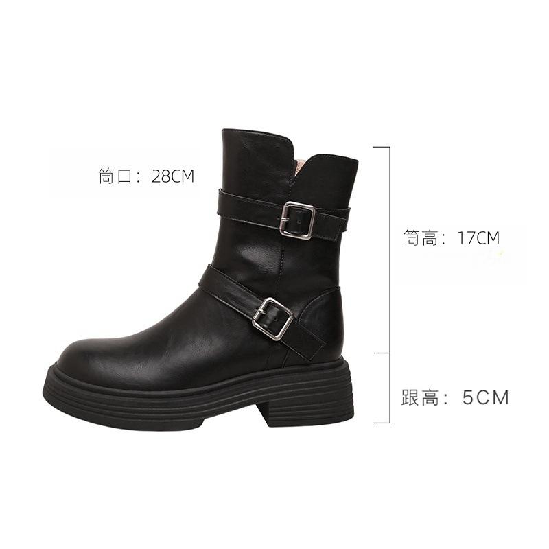 

Винтажные ботинки Мартин из вымытой коровьей кожи на толстой подошве, женские, 2025, новые, осенние, с пряжкой-ремнем, рыцарские ботинки 40 чёрный