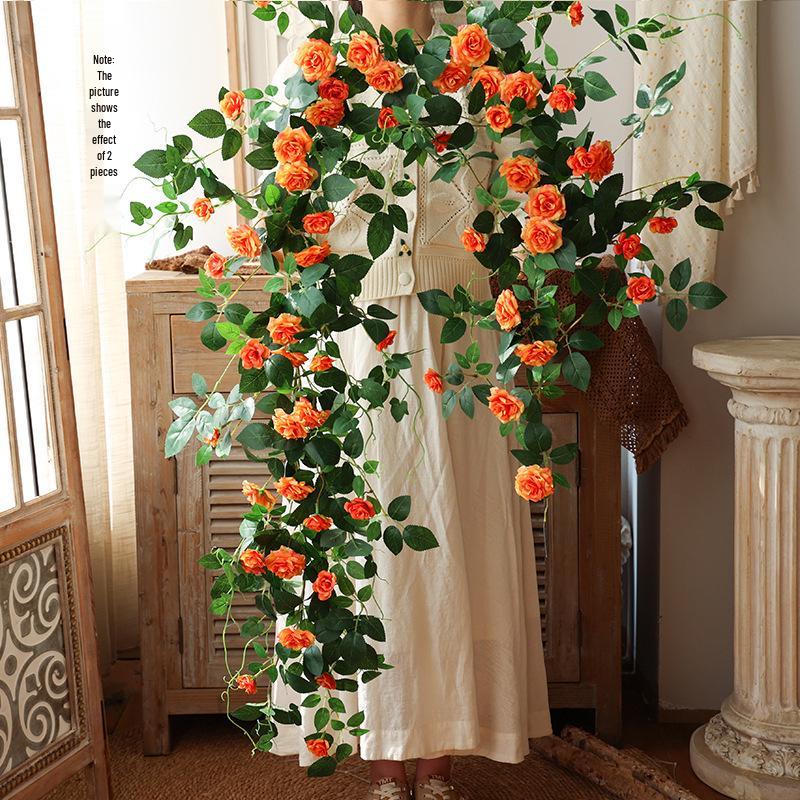 Artificial Rose Vine Wall Decor for Air Conditioner Pipes