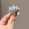 Exquisite Pink Magnolia Flower Brooches for Women Lady Elegant Accessories Enamel Pearl Flower Plant Brooch Office Party Jewelry