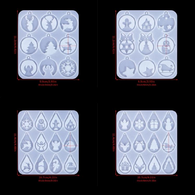Set of 4 Christmas Inspires Earring Epoxy Mold Customized Earring Pendant Mold for Craft Enthusiasts Jewelry Making Tool