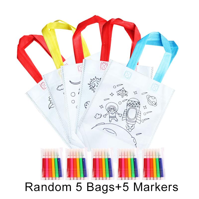 DIY Graffiti Bag with Coloring Marker Carnival Animal Art Party Goodie Bags for Kids Eco Reusable Mini Non-woven Shopping Bag