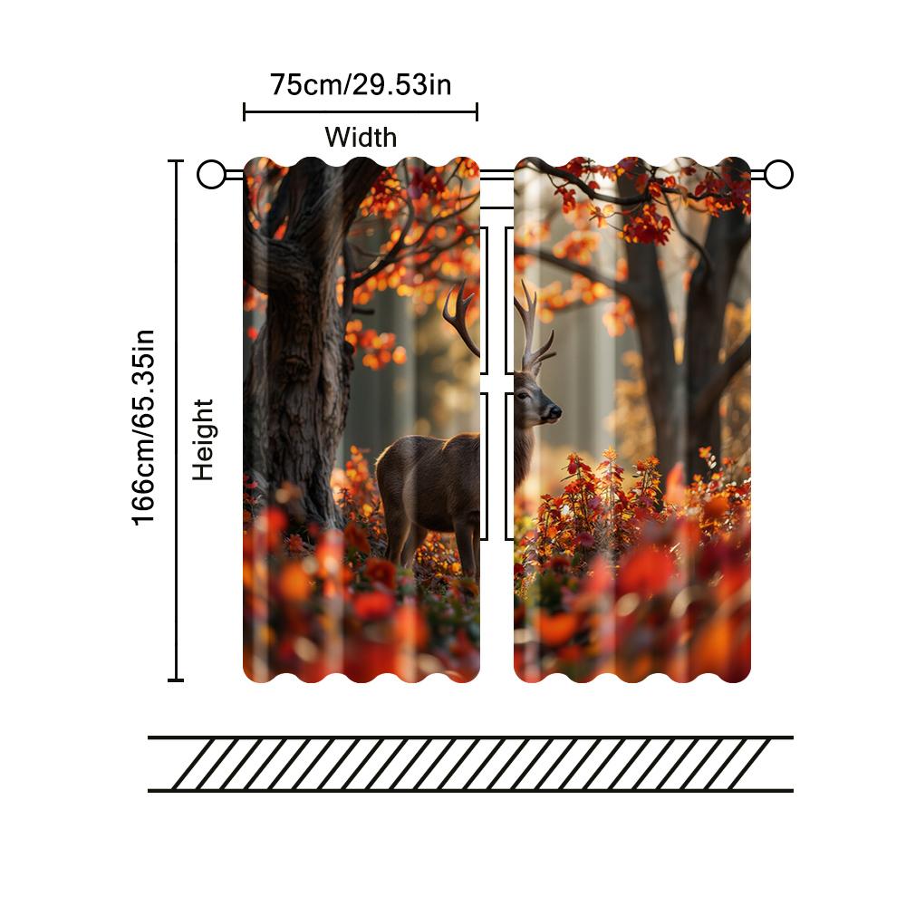 2 Pcs, Filtering Curtains (excluding Rods, Non-movable, Without Batteries) Forest Deer for Use In Bedrooms and Living Rooms