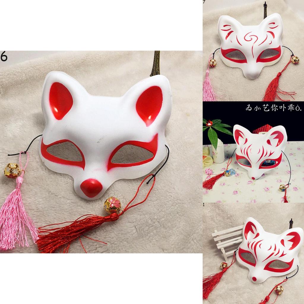 Japanese Anime Half Face Fox Mask Handpainted Kitsune Cosplay Halloween Costume Accessory