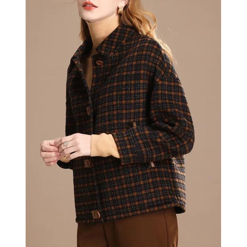 Women's Plaid Wool Blend Short Coat