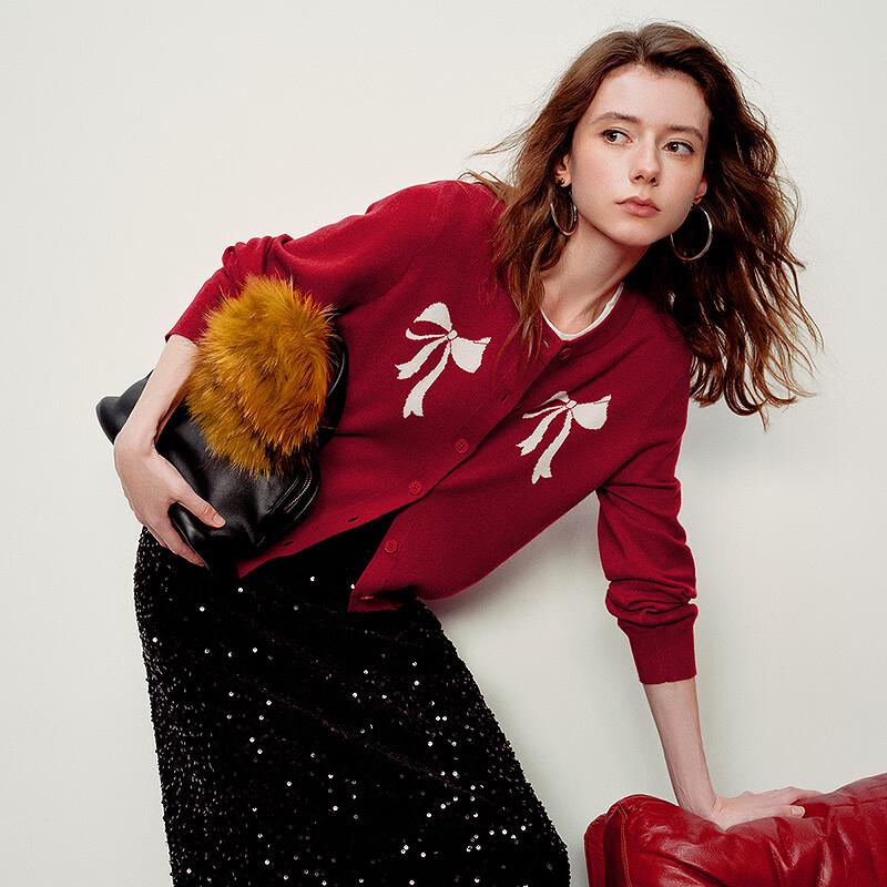 Chuyu Women's Bowknot Jacquard Knit Cardigan