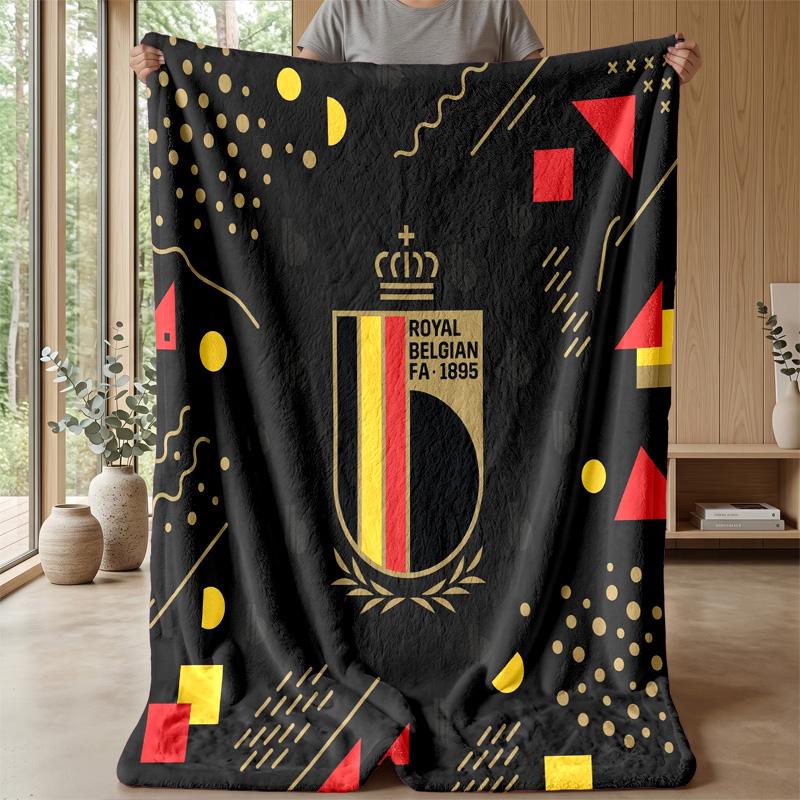 Belgium Football Printed Flannel Blanket Skin Friendly Warm Decorative Throw for Indoor Couch Bed Daily Use