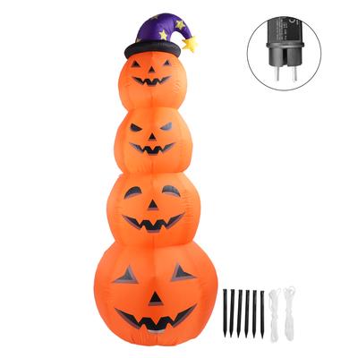 Ύψος 7,9 πόδια Φουσκωτή Κολοκύθα για το Χάλοουιν Ενσωματωμένα LED Φουσκωτή Διακόσμηση 4 Κολοκυθών με Φάντασμα