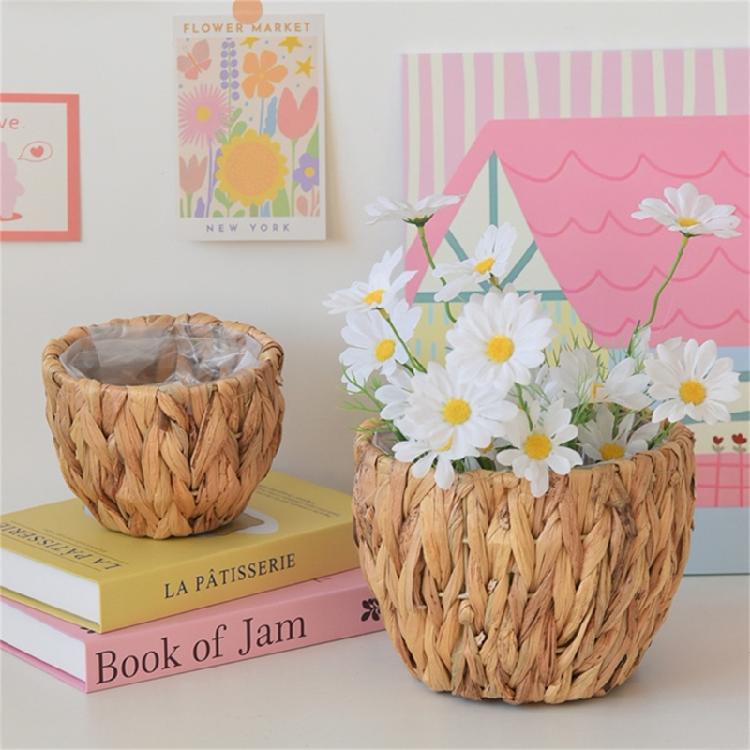 Gourd Grass Plant Holder Stool Flower Pots with Plastic Lining Decorative Planter Basket for Balcony Or Living Room Use