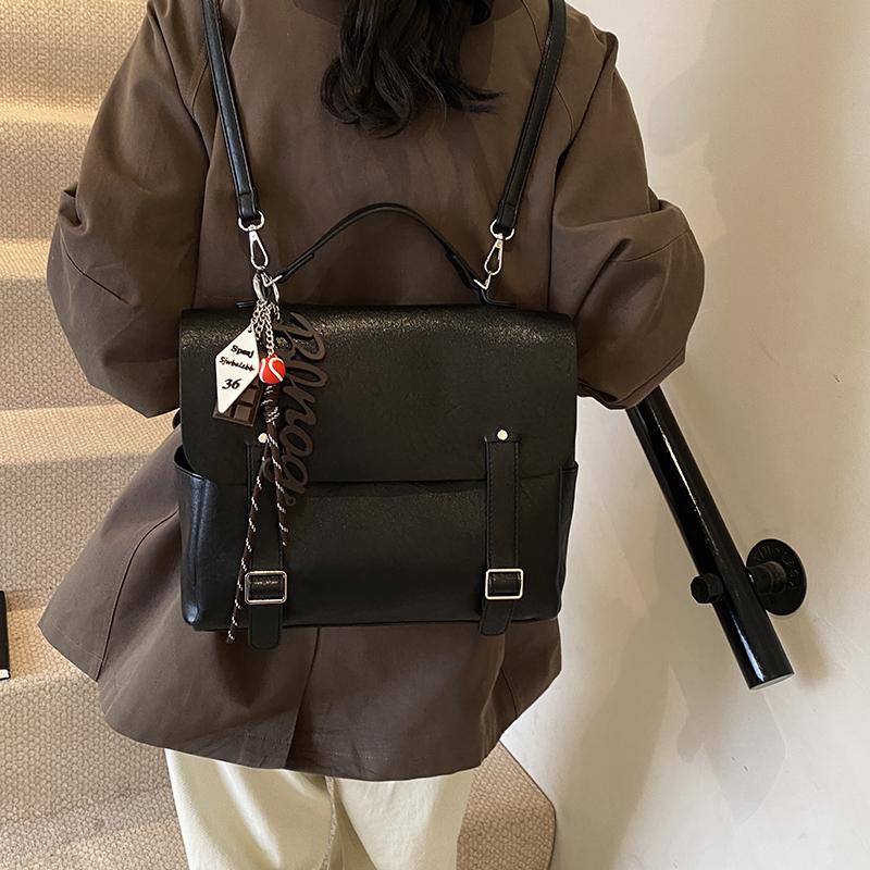 New retro pattern backpack advanced feeling soft leather high-capacity good appearance solid color versatile women's bags