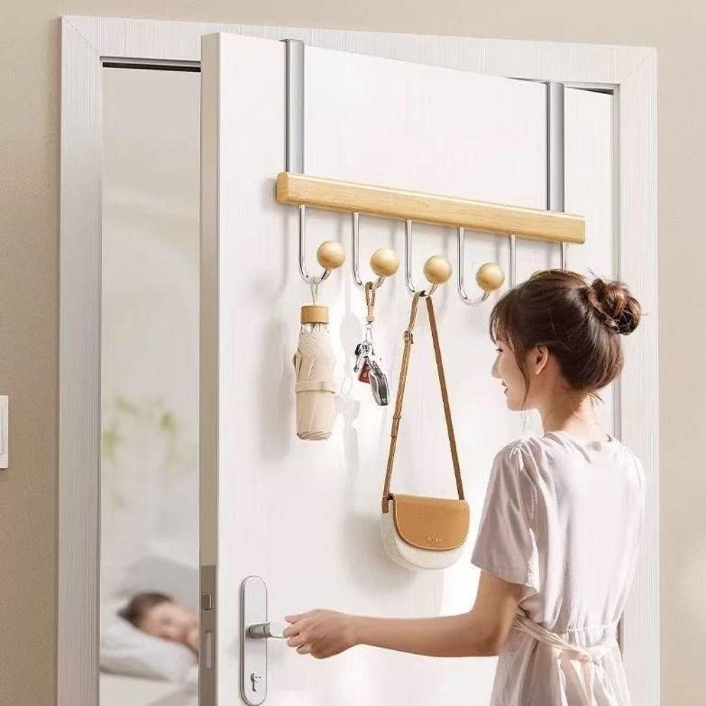 6 Hooks Over The Door Hooks Punch Free Large Capacity Hanging Storage Rack Space Saving Folding Clothes Coat Hooks for Home