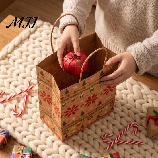 Party Favor Containers 12PCS Christmas Paper Gift Bags, Sturdy Festive Goodie Bags with Handle, Decorative Packaging for Holiday Presents And
