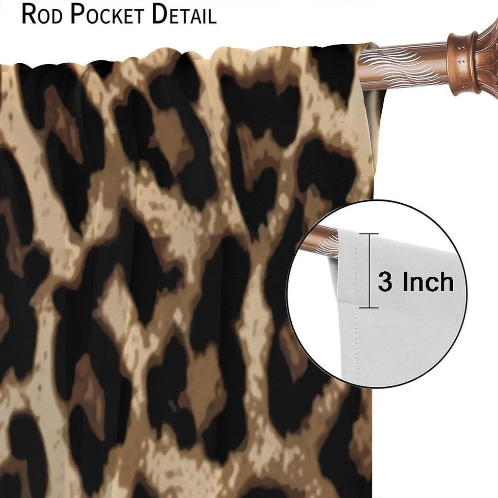 Brown Leopard Print Curtains Cheetah Safari Animal Tiger Skin Pattern Art Printed Living Room Curtain With Rod Pocket Darkening Polyester Perfect For