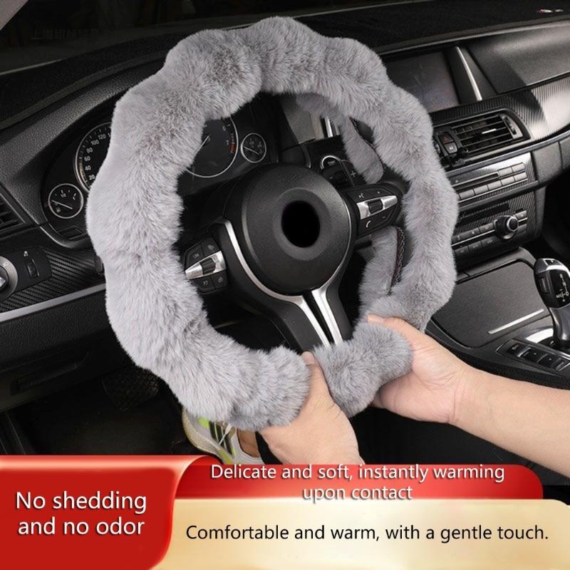 Premium Plüsch Lenkradbezug Für Winterliche Wärme Komfort Und Anti-Rutsch-Griffe Universell 38cm Durchmesser