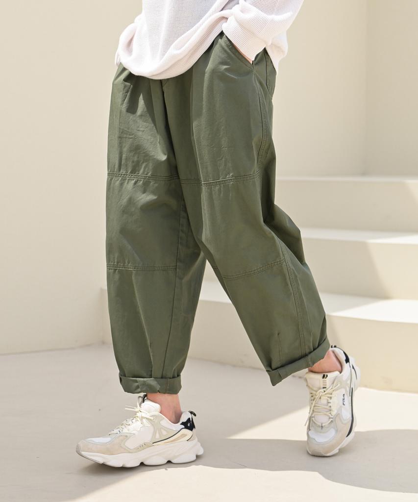 Jikeulib Elastic Waist Pintuck Balloon Wide Cargo Pants