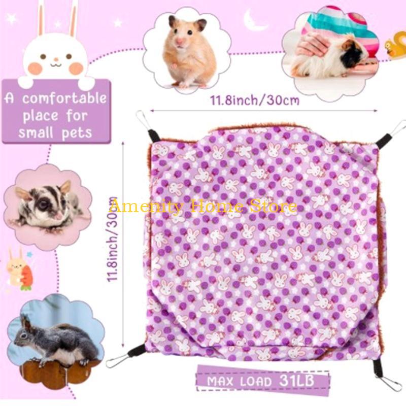 F26C Hamster Hanging Hammock 3-Layer Plush Bed Warm Hideout for Small Animals Ferret Swing for Pet Playing Sleeping Climbing