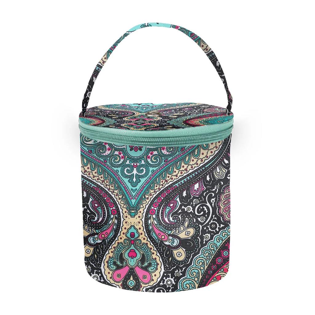 Yarn Storage Bag Storage Bucket Bag Handmade Crochet Bag Wristlet Bag Portable with Built-in Holes Travel-Friendly