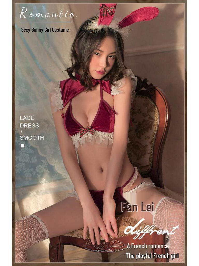 Fan Lei Sexy Christmas Bunny Lingerie Set - Red Pajama Temptation