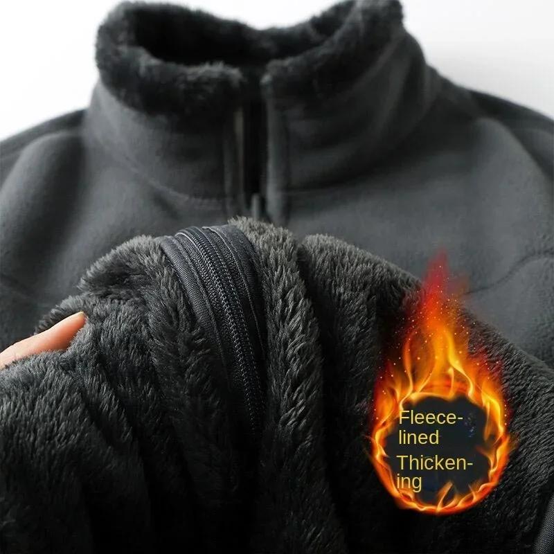 Men's Jacket Winter Fleece Thick Jacket Outdoor Warm Middle Layer Lamb Fleece Cardigan