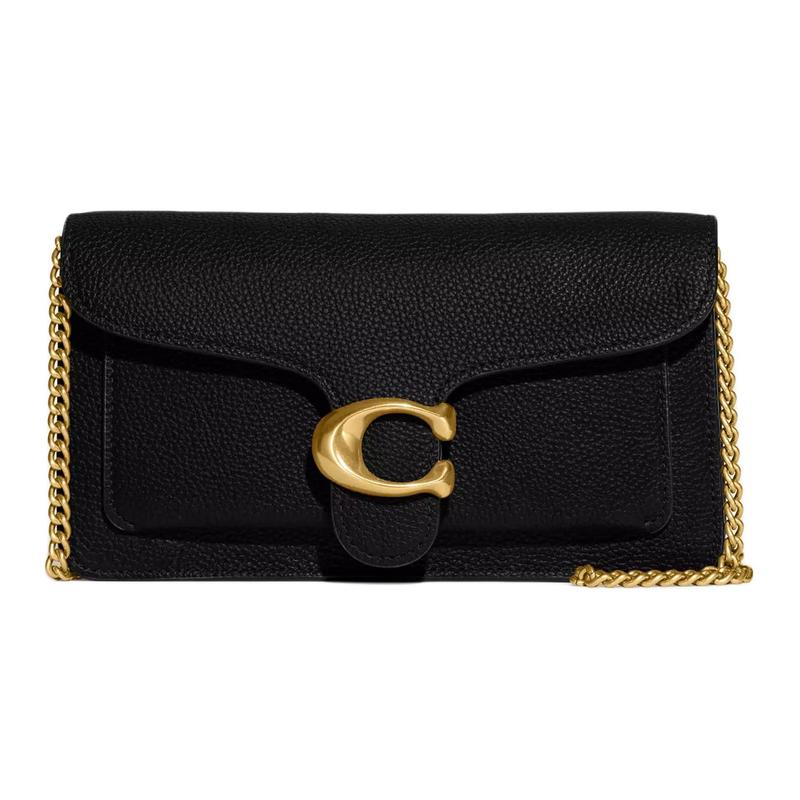 

COACH Chain 20 solid color snap closure chain pebbles cow leather shoulder crossbody clutch small women s black чорний
