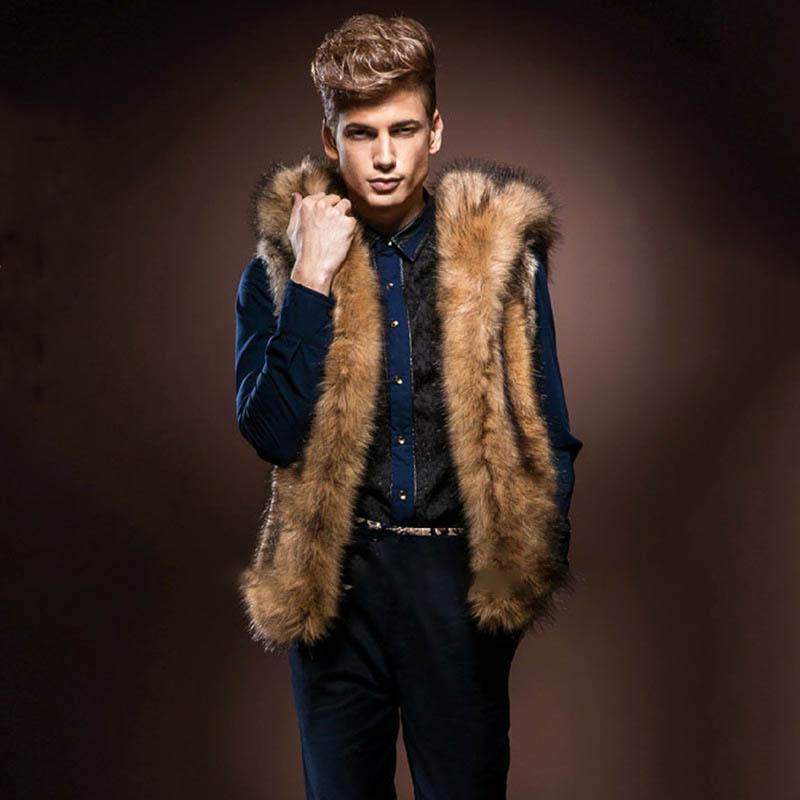 Men Faux Fur Coat Casual Vest Jacket Thick Warm Coats Sleeveless Hooded Outerwear Short Jackets Slim Fit Winter 2023