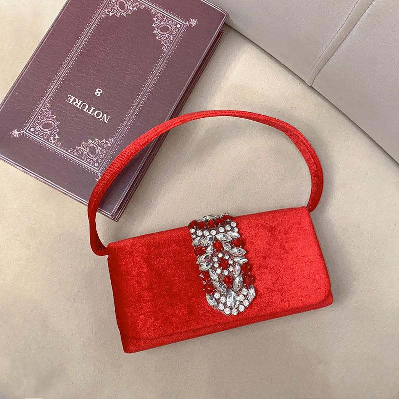 French celebrity small fragrance shiny ineffectual diamond-set small square bag retro temperament velvet portable dinner bag