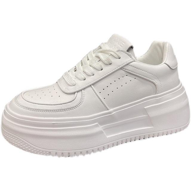 Genuine Leather Casual Shoes Woman Platform Sneakers Summer Trainers Round Toe Women Vulcanize Shoes White Sneakers Chunky Shoes