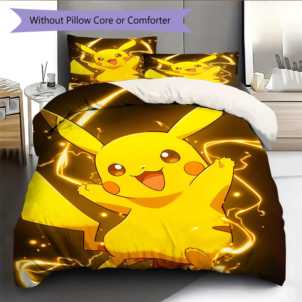 Pikachu Muster Bettwäsche Heimdekoration Geburtstagsgeschenk (1 Bettbezug + 2 Kissenbezüge, ohne Füllung)