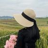 Large Brim Sun Hat Children'S Summer French Elegant Bow Webbing Straw Hat Versatile Sunscreen Visor