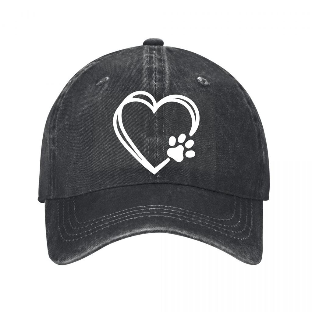 Baseball Cap Heart Paw Print Pet Lovers New Vintage Washed Cotton Baseball Cap Parent Kids Sun Hats
