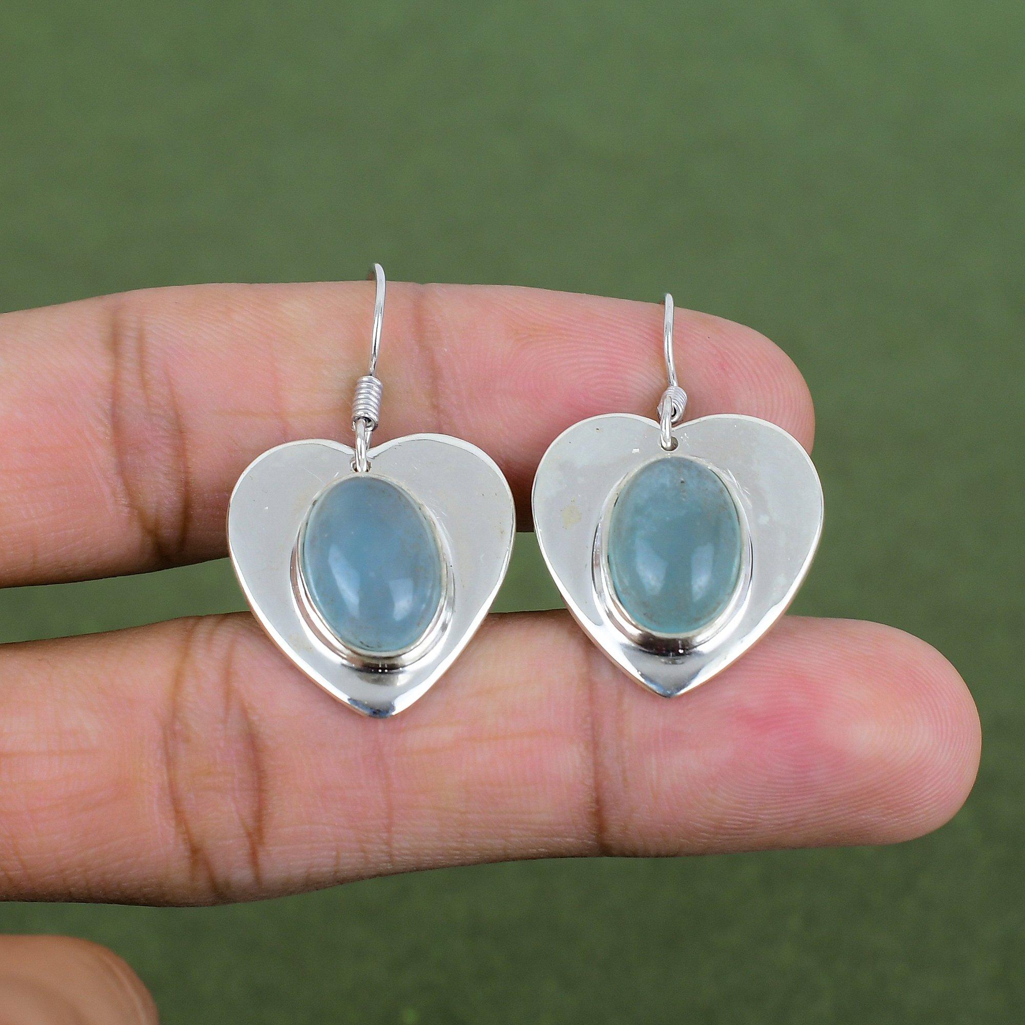 Серьга с аквамарином Серьга из стерлингового серебра 925 пробы Украшения с натуральными драгоценными камнями Ручная работа Украшения с аквамарином Изящные серьги Подарки на помолвку