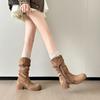 Tassel Hemp Rope Suede Thick Heel Short Boots Medium Heel Platform Fashion Boots Women's 2025 Autumn New Retro Medium Boots