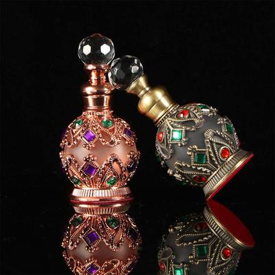 1PC 15ml Flacon de Parfum Métal Vintage Style Arabe Flacon Compte-Gouttes Huiles Essentielles Récipient Décoration Mariage Moyen-Orient Cadeau