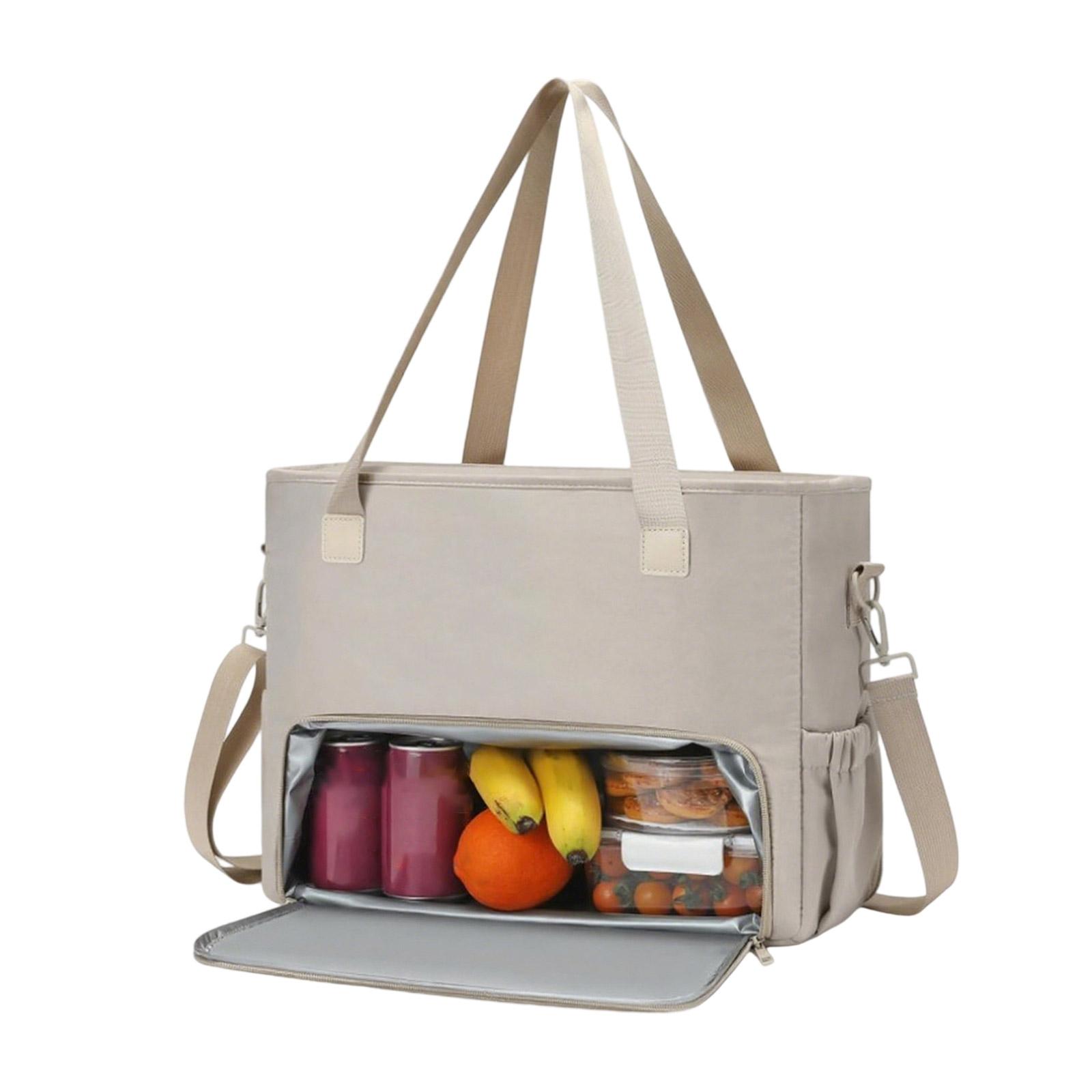 

Изолированная сумка для ланча для женщин Легкая термосумка для ланча многоразового использования с несколькими карманами Водонепроницаемая Незаменимая вещь для офисных работников бежевый