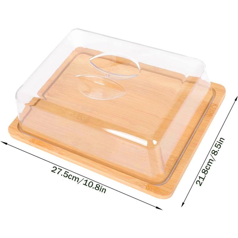 

1pcs Bamboo Butter Container with Lid Transparent Butter Tray Cheese Storage Box Food Freshness Preservation Kitchen Organizer 27.5x21.8x7.3cm хаки