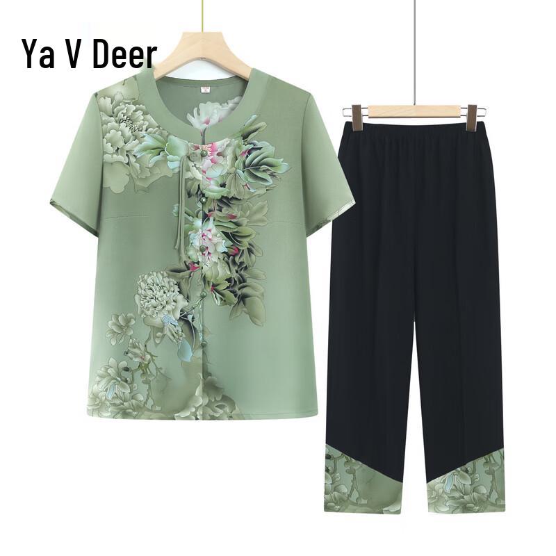 Yalu Women s Summer Short Sleeve Blouse Two-Piece Set 3XL