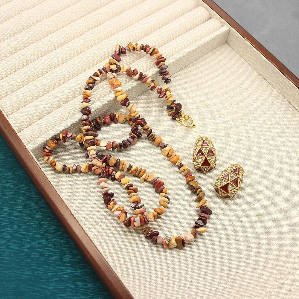 Vintage Minimalist Stone Chip Necklace & Triangle Earrings Set