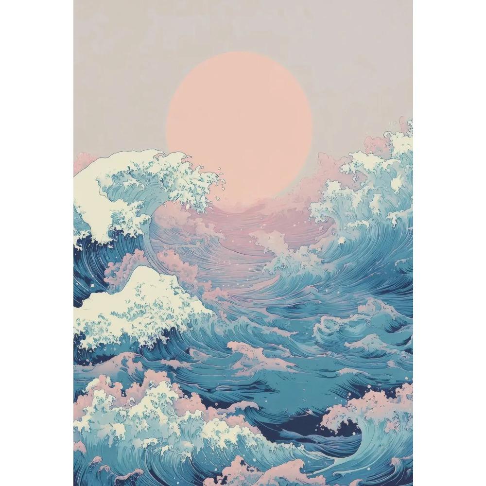 Minimal Zen Coastal Tree Koi Fish Sakura Posters Blue Wave Crane Modern Prints Canvas Painting Wall Art Picture Home Room Decor