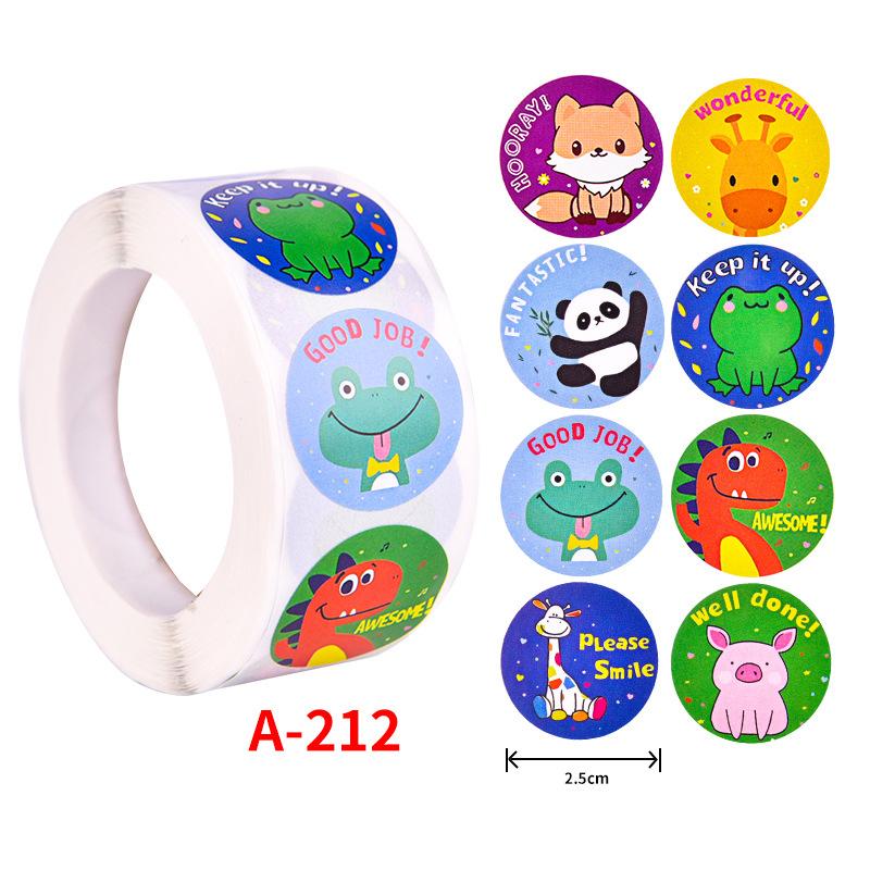 500Pcs Children's Cartoon Animal Stickers Baby Stickers Kindergarten Inspirational Little Red Flower Reward Roll Stickers