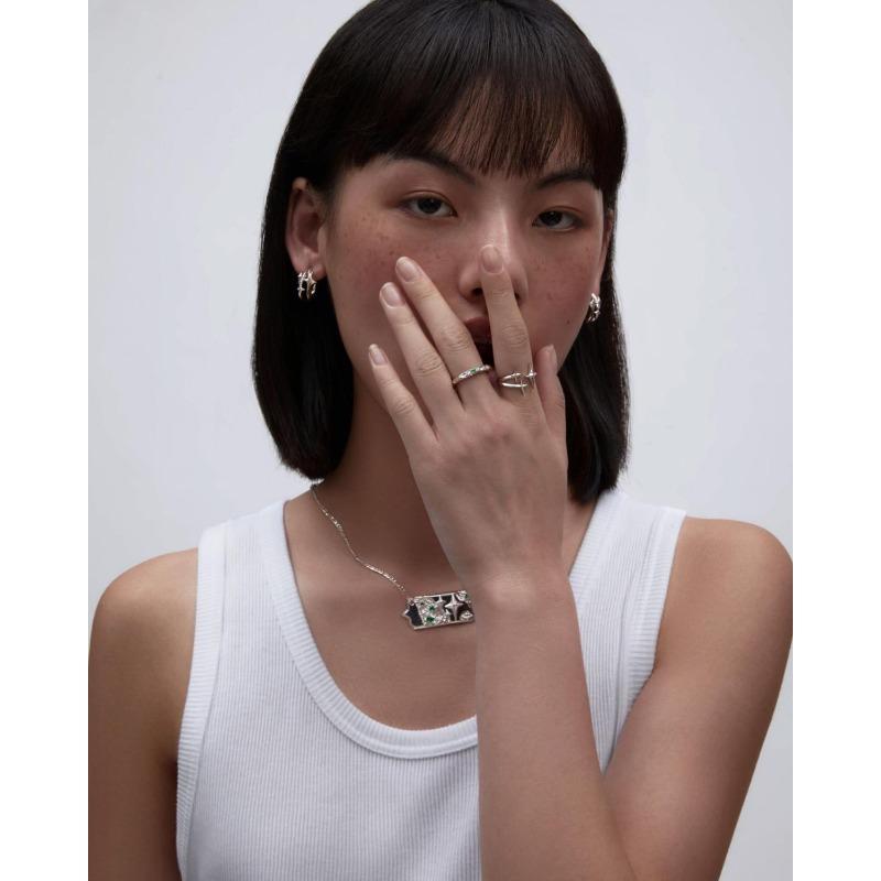 Treasure In The Mountains Small Green Zircon Pattern Opening Adjustable Size Ring Men's and Women's Ear Hanging Personalized Design Jewelry