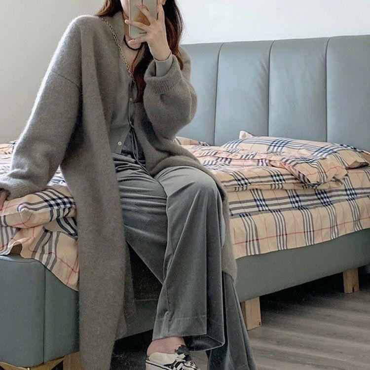 Autumn and winter medium and long sweater jacket loose lazy style design sense casual temperament niche knitted cardigan women